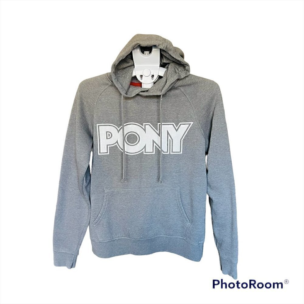 RARE! Pony Solid Big Logo SpellOut Hoodies - Grey Sweatshirt. Size Small